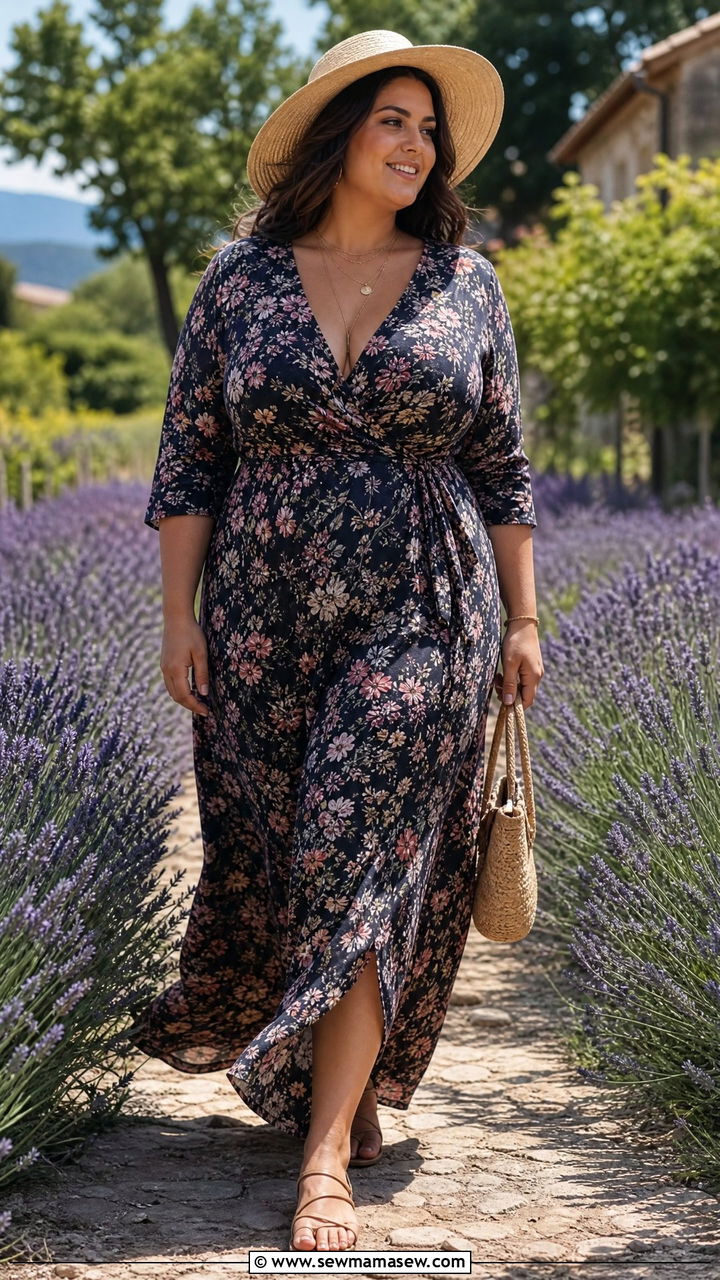 Plus Size Parisian Floral Maxi Dress - 25 French girl outfit ideas plus size