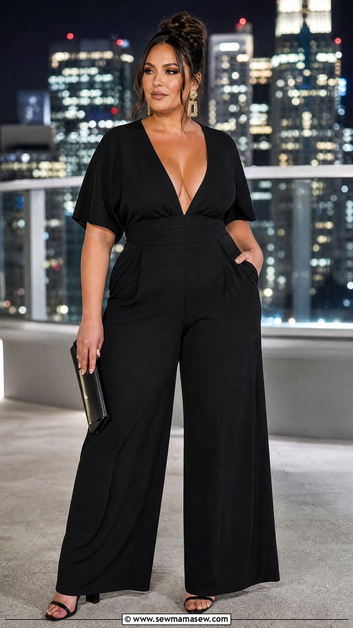 Plus Size Parisian Wide Leg Jumpsuit and Heels - 25 French girl outfit ideas plus size