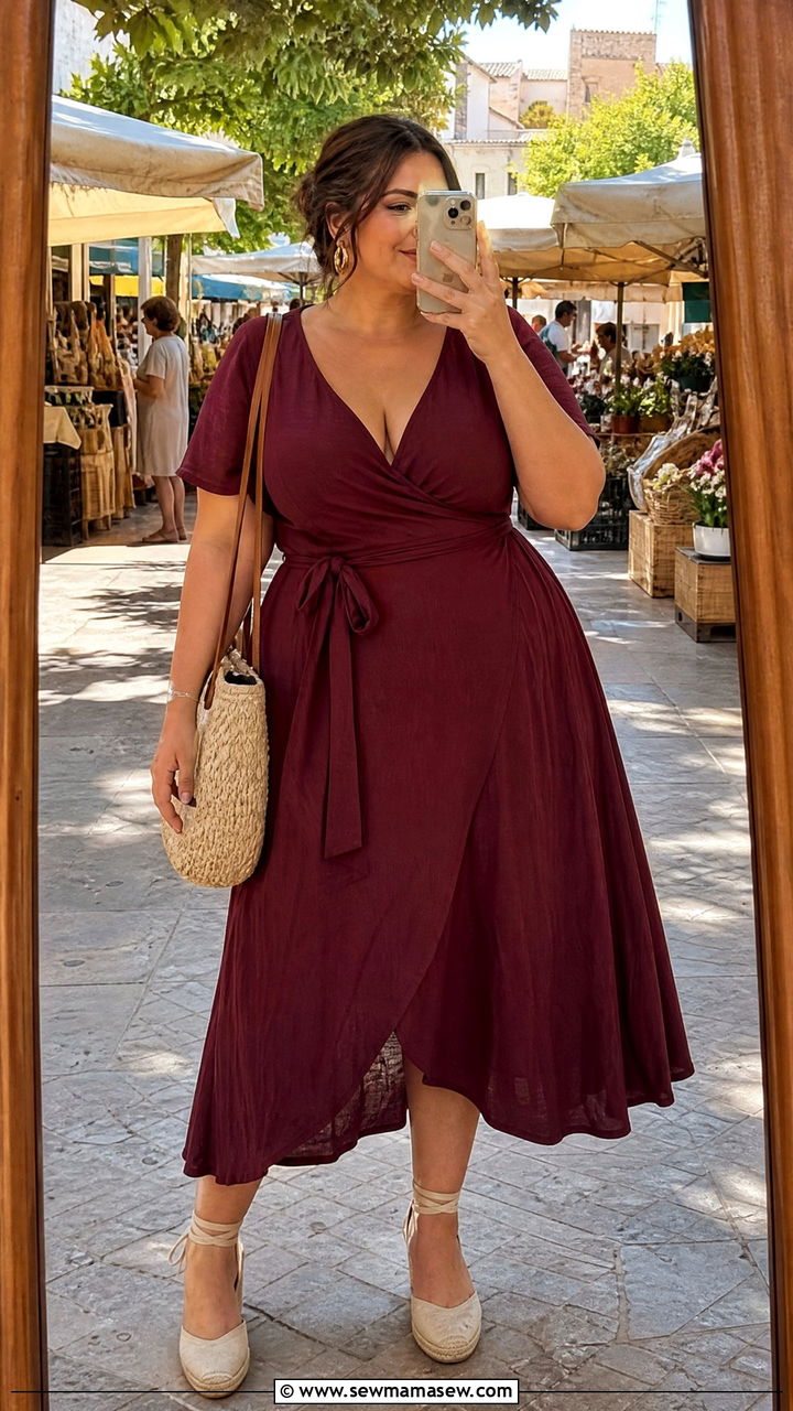 Plus Size Parisian Wrap Dress and Espadrilles - 25 French girl outfit ideas plus size