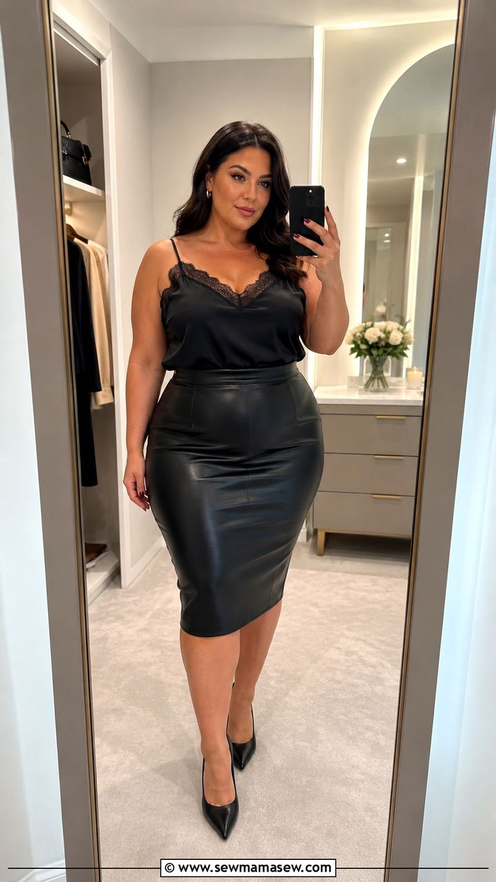 Plus Size Pencil Skirt and Silk Camisole Outfit - 20 Plus size outfit ideas size 12