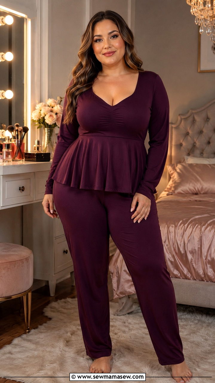 Plus Size Peplum Top Pajama Set - 30 Plus size pajama outfit ideas
