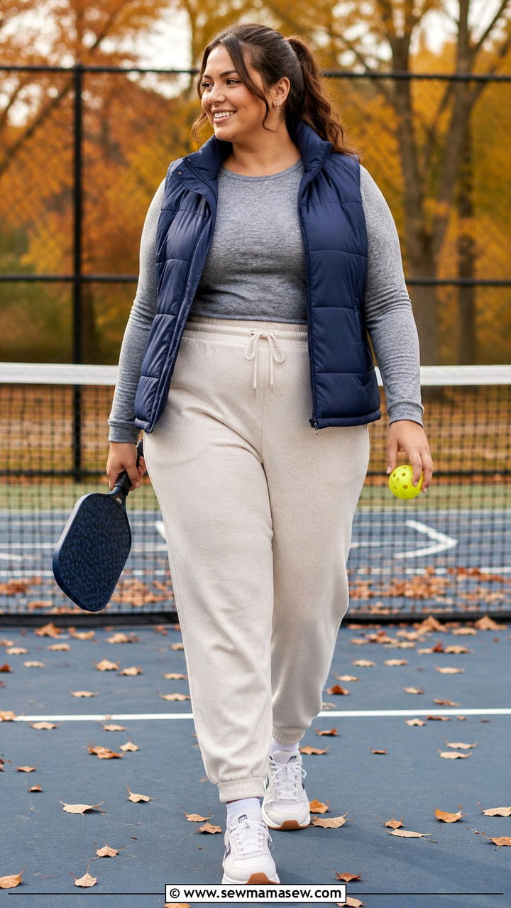 Plus Size Pickleball Joggers and Long Sleeve Top - 25 Pickleball outfit ideas plus size