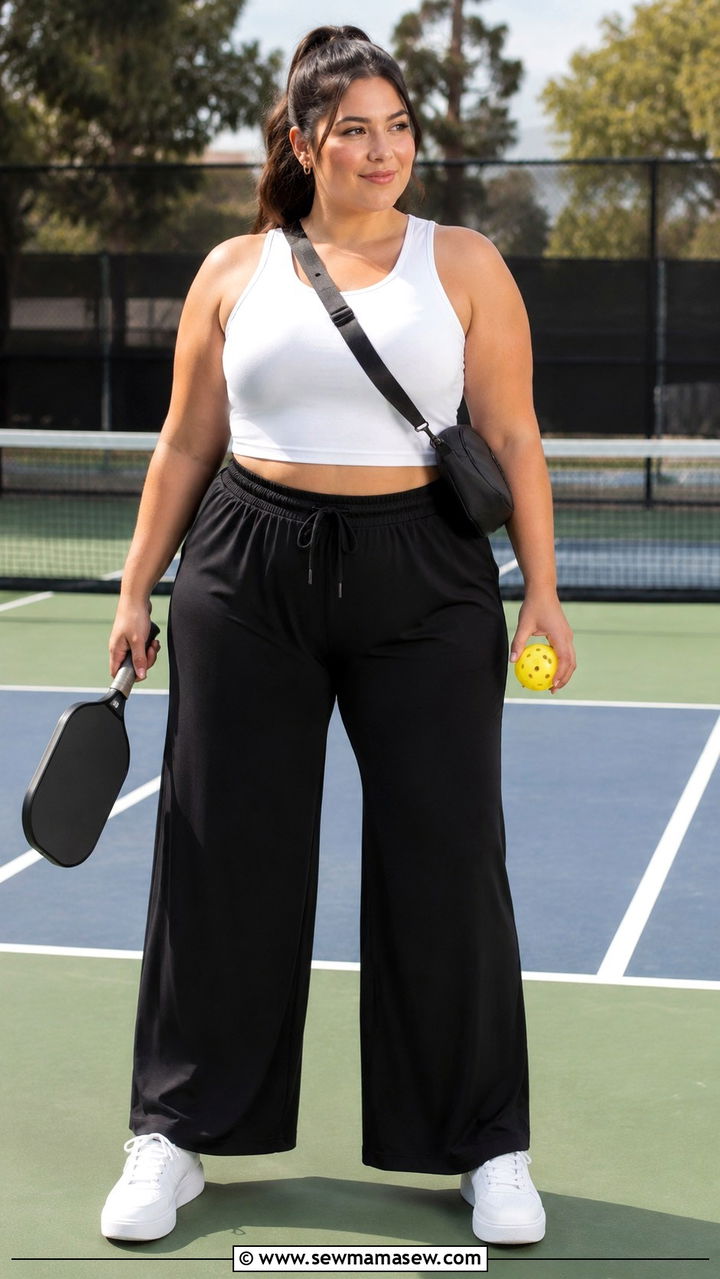 Plus Size Pickleball Wide Leg Pants and Tank - 25 Pickleball outfit ideas plus size