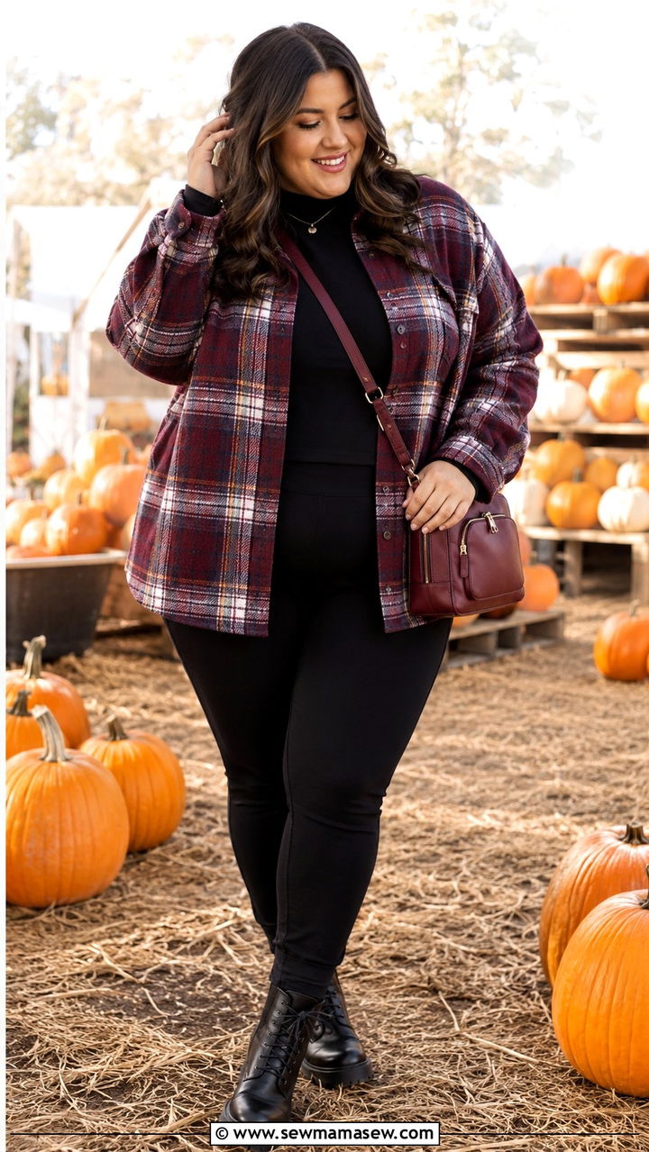 Plus Size Plaid Flannel Shacket Outfit - 30 Plus size modest outfit ideas