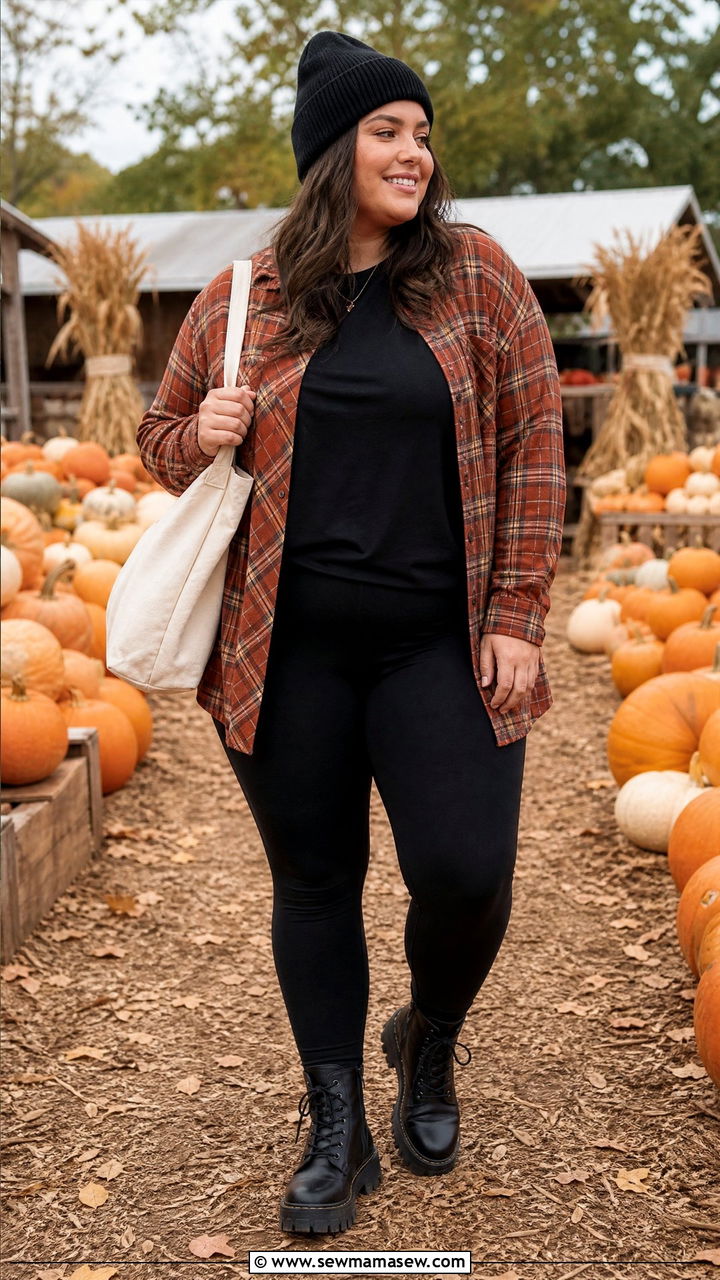 Plus Size Plaid Flannel and Leggings Outfit - 25 Plus size outfit ideas for 12-14