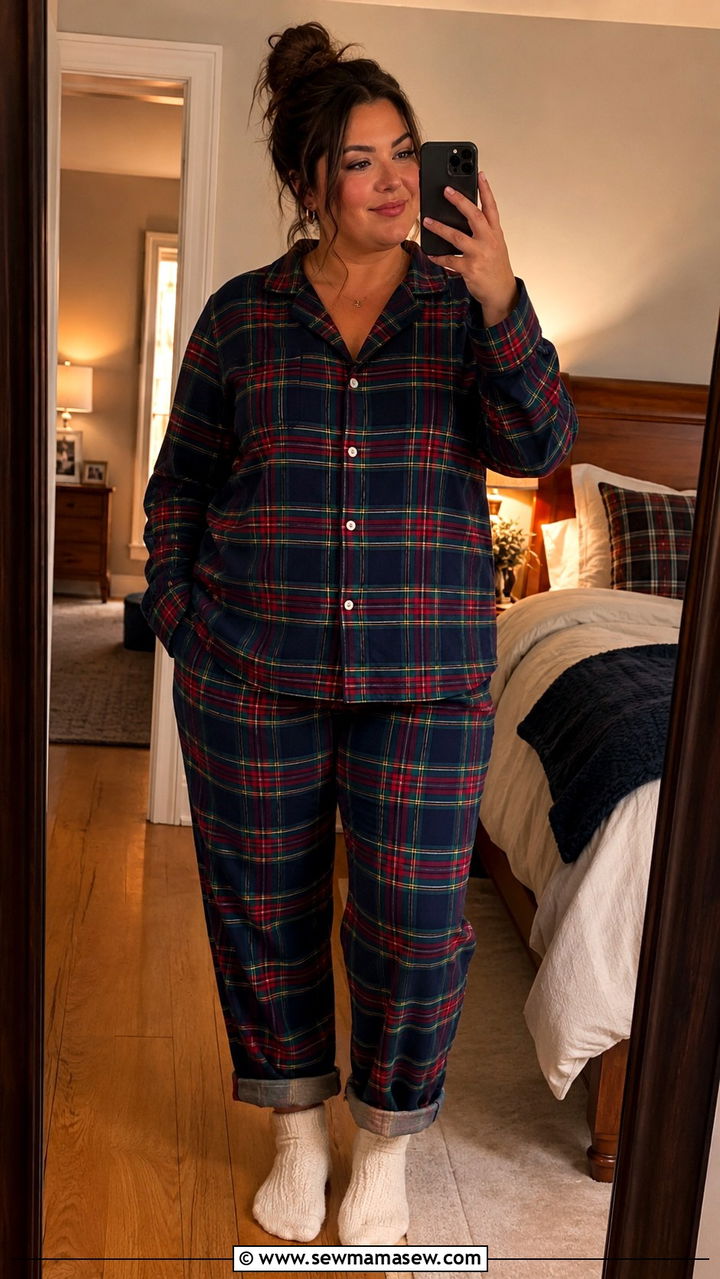 Plus Size Plaid Pajama Set With Socks - 30 Plus size pajama outfit ideas