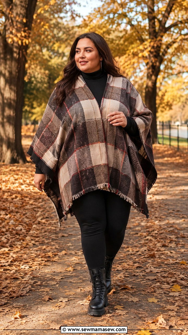 Plus Size Plaid Poncho Photoshoot Outfit - 30 Plus size outfit ideas for photoshoot