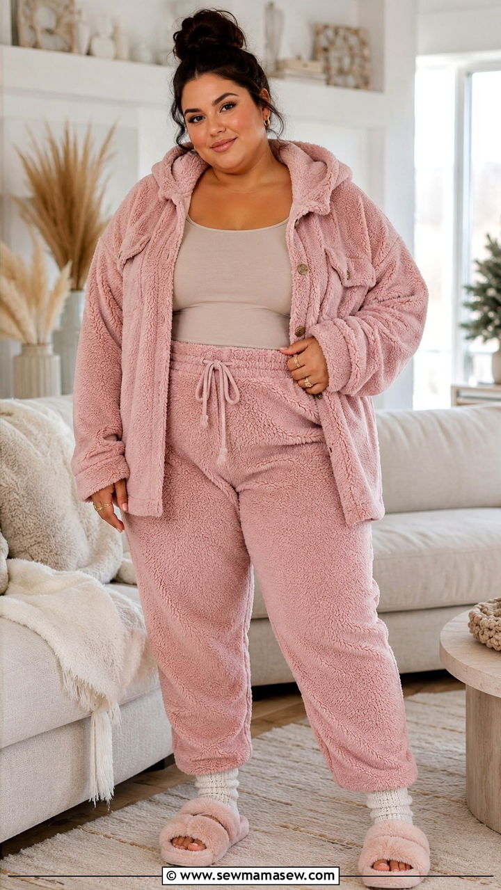 Plus Size Plush Teddy Loungewear Set - 30 Plus size loungewear outfits