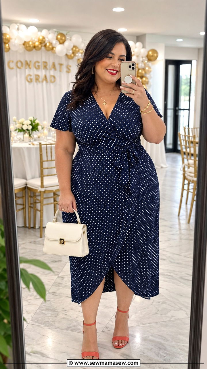 Plus Size Polka Dot Dress Graduation Outfit - 30 Plus size graduation outfit ideas