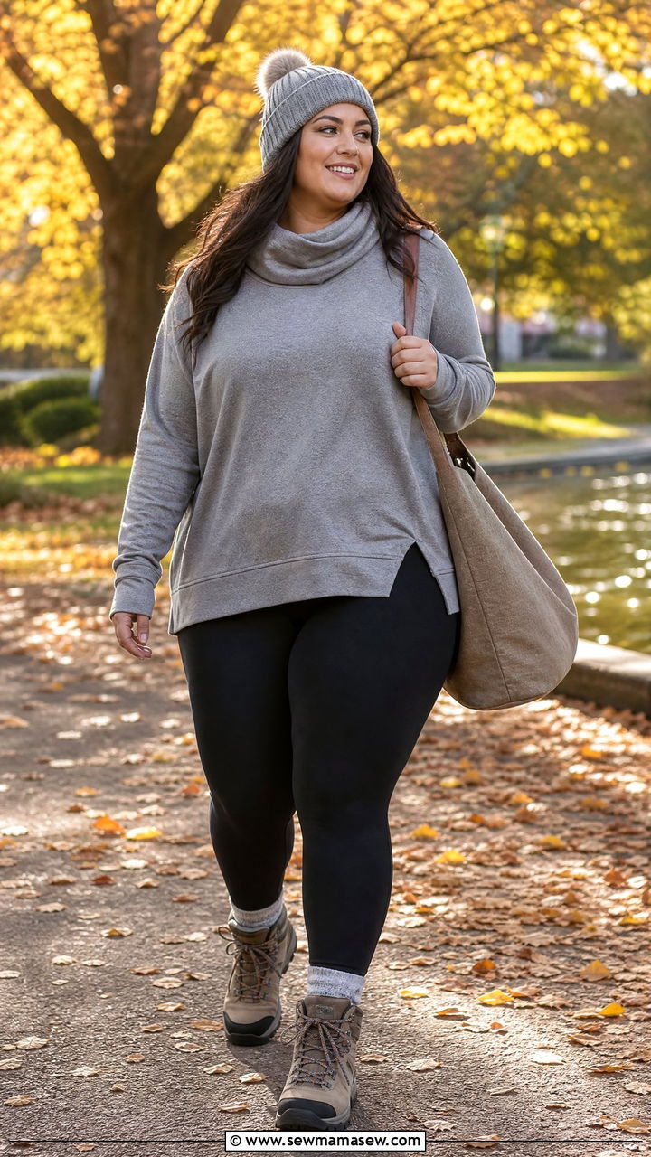 Plus Size Postpartum Leggings Outfit with Tunic Sweatshirt - 20 Plus size postpartum outfit ideas