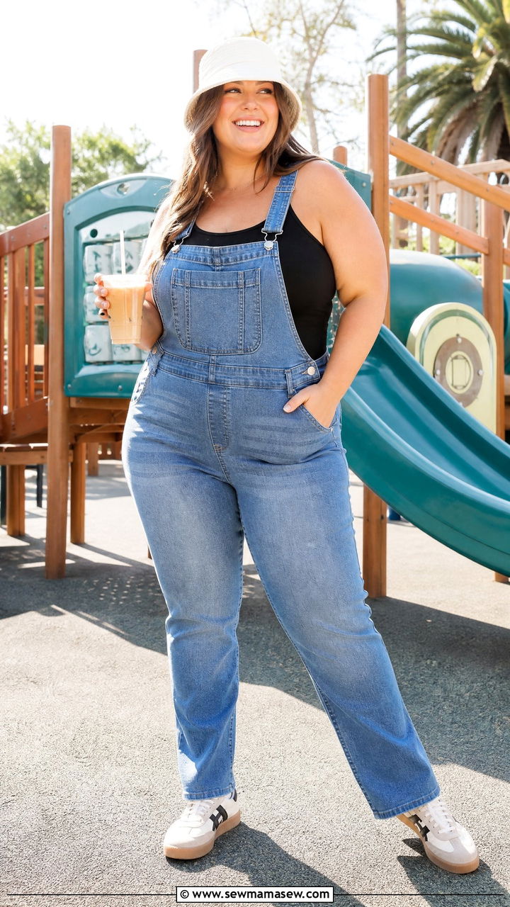 Plus Size Postpartum Overalls Outfit with Nursing Tank - 20 Plus size postpartum outfit ideas