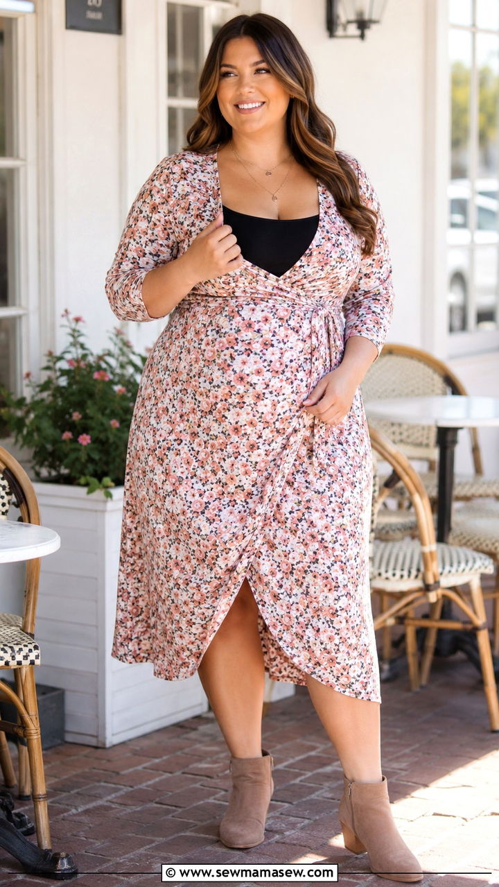 Plus Size Postpartum Wrap Dress Outfit with Nursing Tank - 20 Plus size postpartum outfit ideas