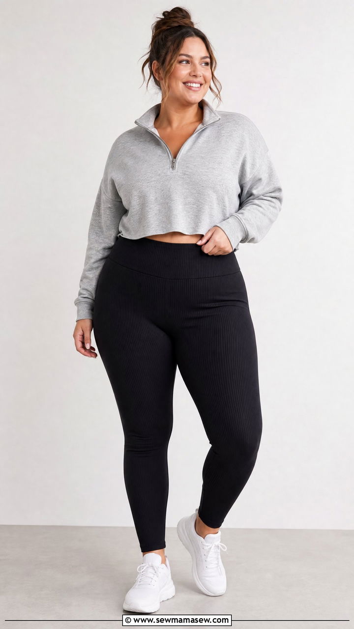 Plus Size Quarter Zip Pullover with Yoga Pants - 25 Loungewear outfit ideas plus size