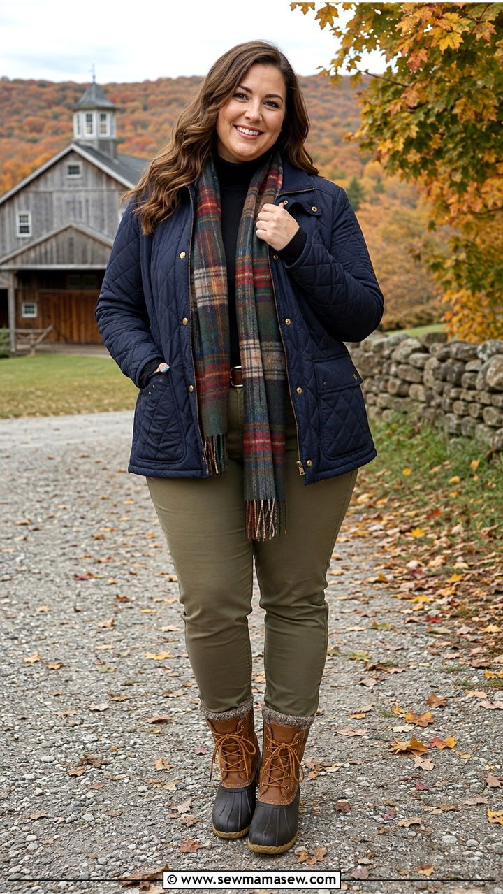 Plus Size Quilted Barn Jacket With Turtleneck - 25 Preppy outfits plus size