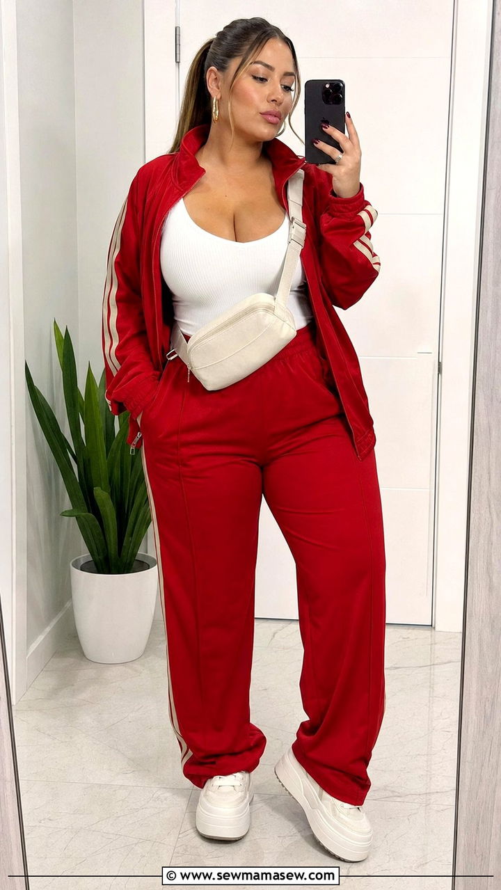 Plus Size Retro Track Suit and Platform Sneakers - 25 Sporty chic outfit ideas plus size