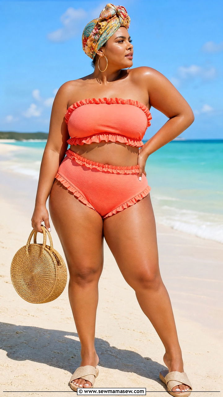 Plus Size Ruffle Bikini with Head Wrap Resort - 30 plus size resort vacation outfit ideas