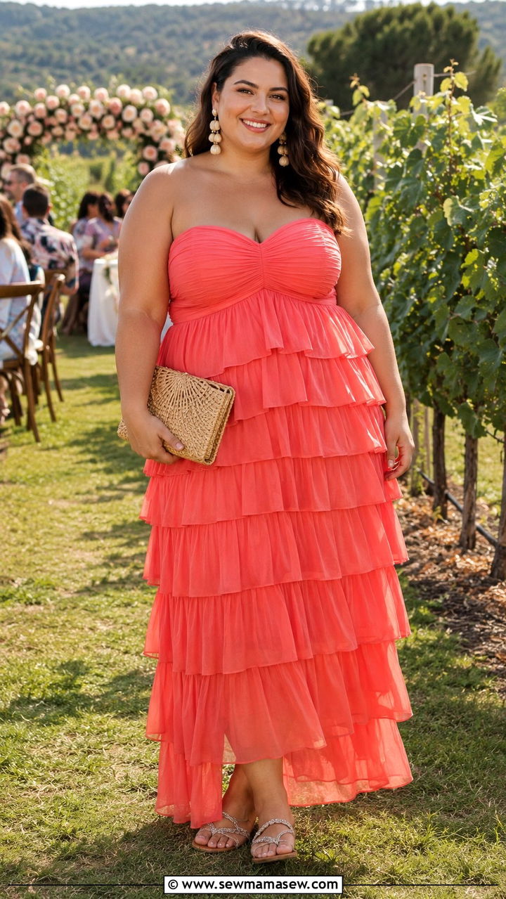 Plus Size Ruffled Tiered Maxi Dress Wedding Guest Outfit - 25 Wedding guest outfit ideas size 20