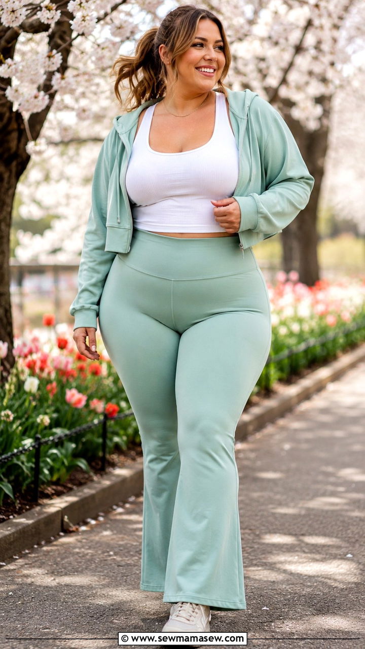 Plus Size Running Outfit With Flare Yoga Pants and Fitted Ribbed Tank - 30 Plus size running outfit ideas