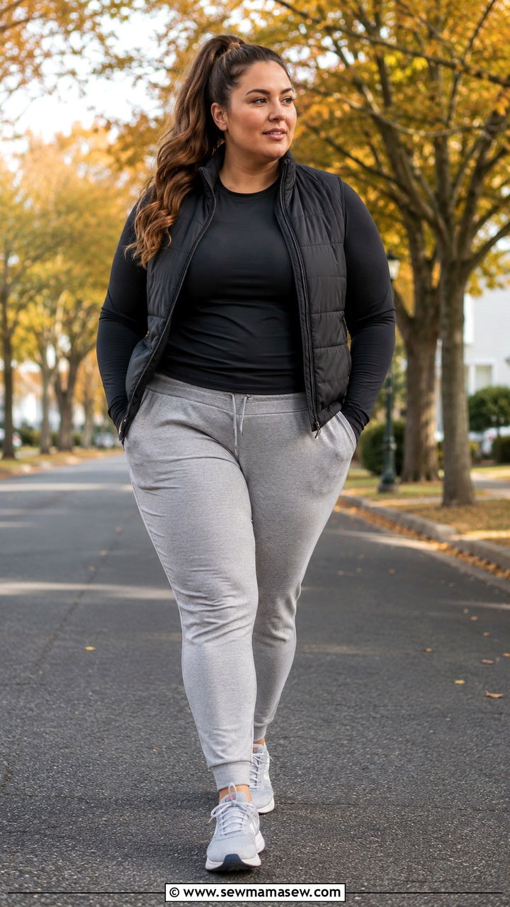 Plus Size Running Outfit With Lightweight Joggers and Long Sleeve Tee - 30 Plus size running outfit ideas