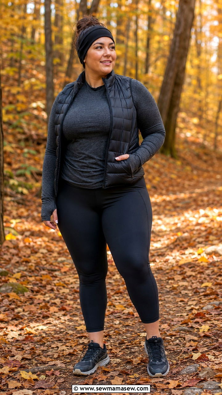 Plus Size Running Outfit With Long Sleeve Thermal Top and Leggings - 30 Plus size running outfit ideas
