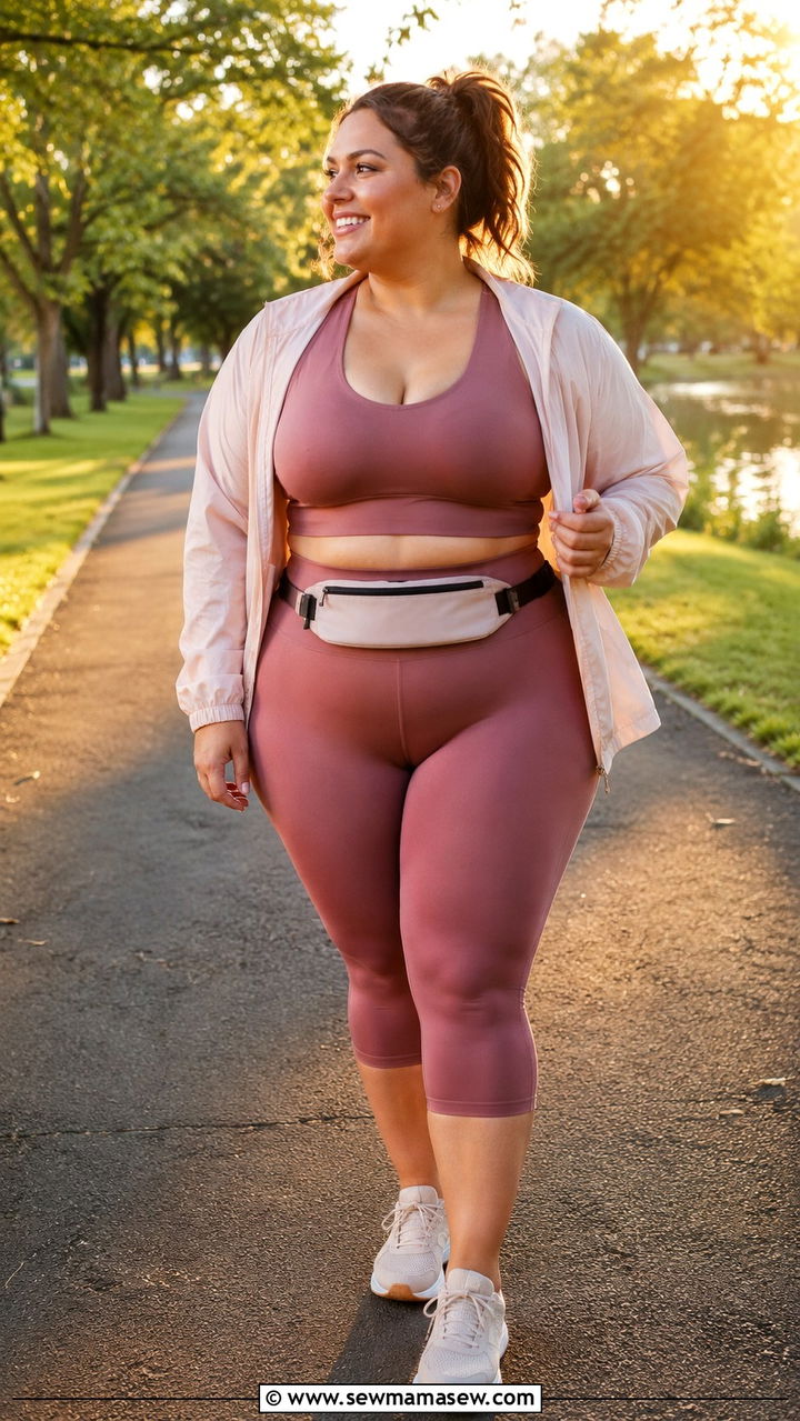 Plus Size Running Outfit With Longline Sports Bra and High Waist Capris - 30 Plus size running outfit ideas