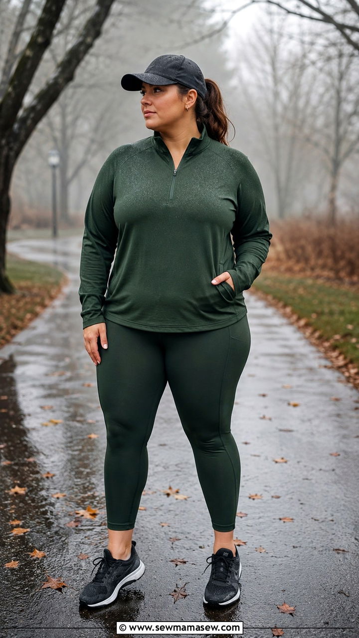 Plus Size Running Outfit With Quarter Zip Pullover and 78 Leggings - 30 Plus size running outfit ideas