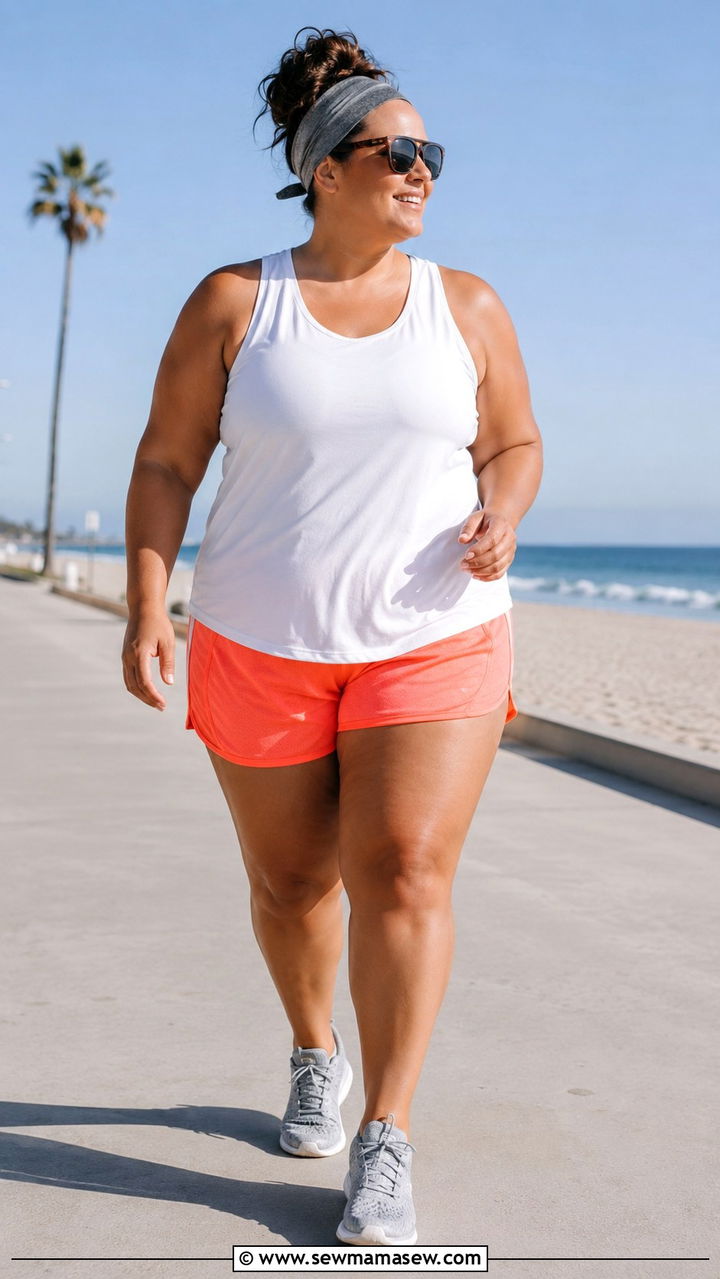 Plus Size Running Outfit With Tank Top and Lightweight Running Shorts - 30 Plus size running outfit ideas