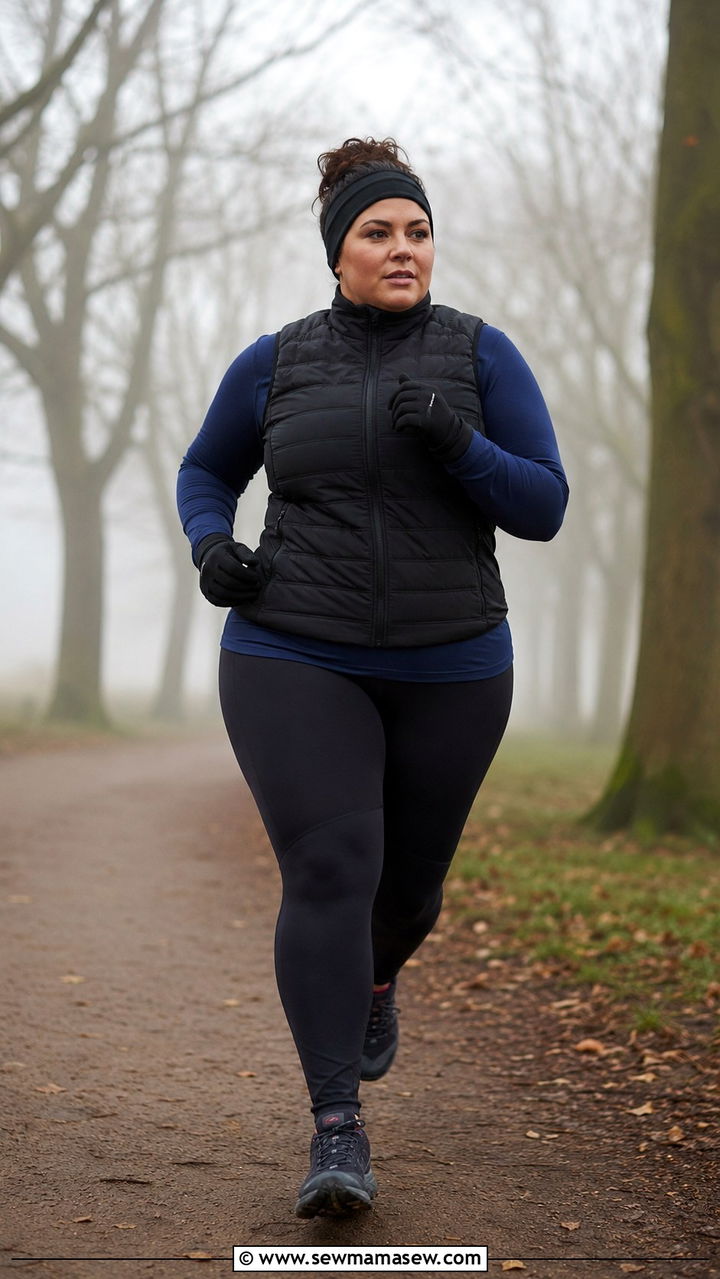 Plus Size Running Outfit With Thermal Vest and Base Layer Top - 30 Plus size running outfit ideas