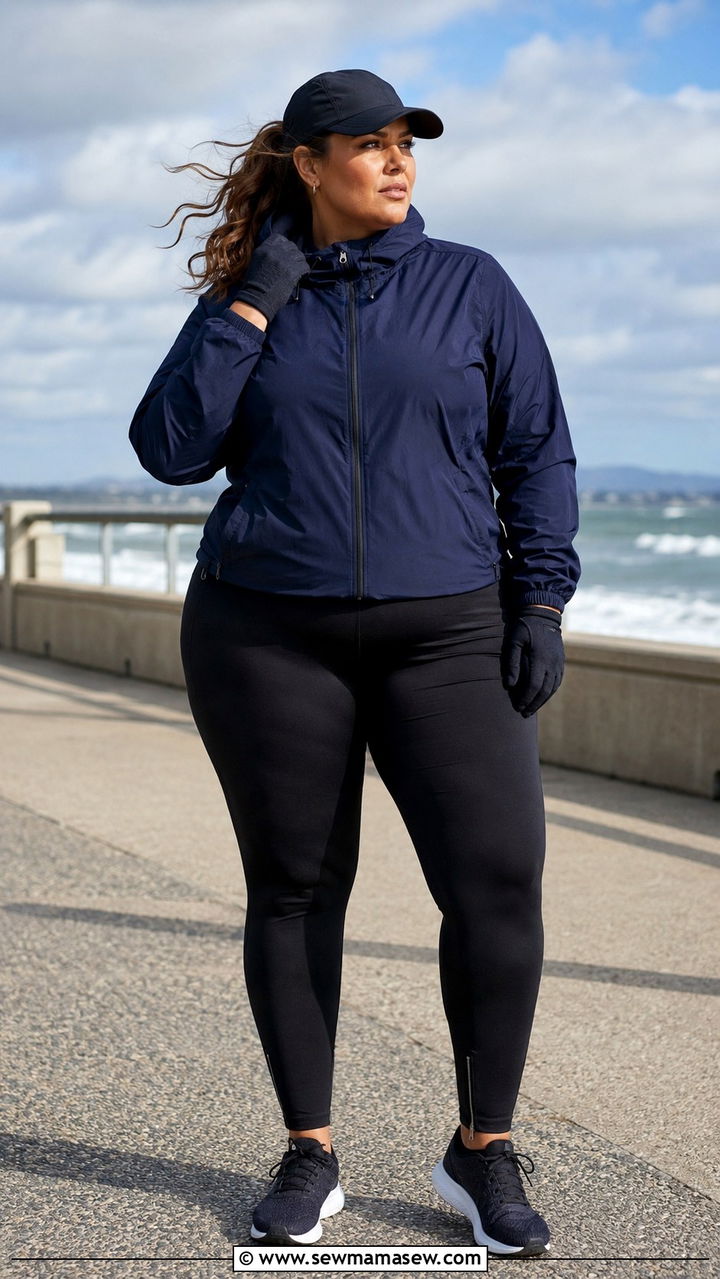 Plus Size Running Outfit With Windbreaker and Tights - 30 Plus size running outfit ideas