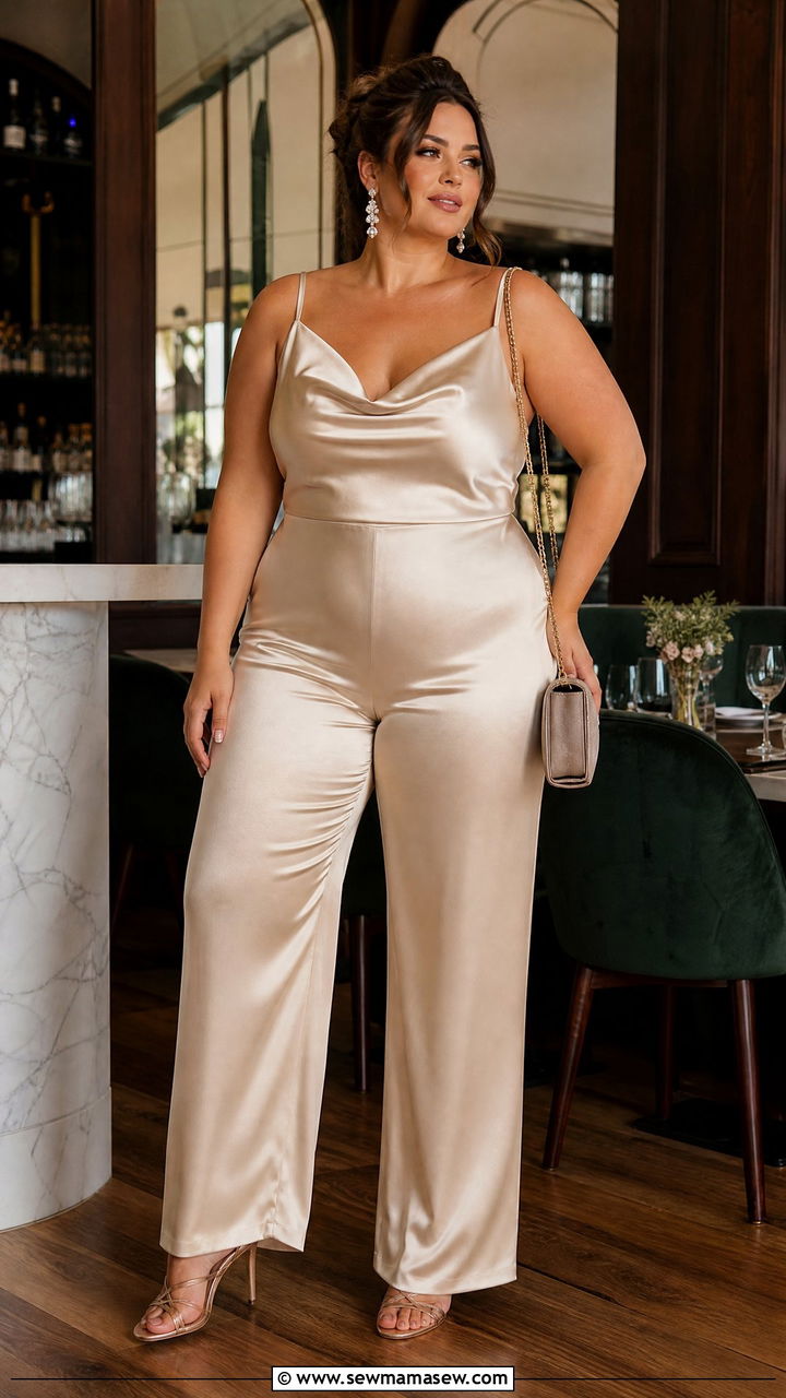 Plus Size Satin Jumpsuit Night Out Outfit - 25 Jumpsuit outfit ideas plus size