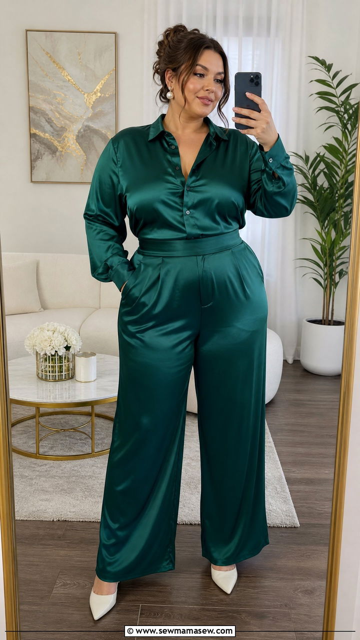 Plus Size Satin Lounge Co ord Set - 25 Loungewear outfit ideas plus size