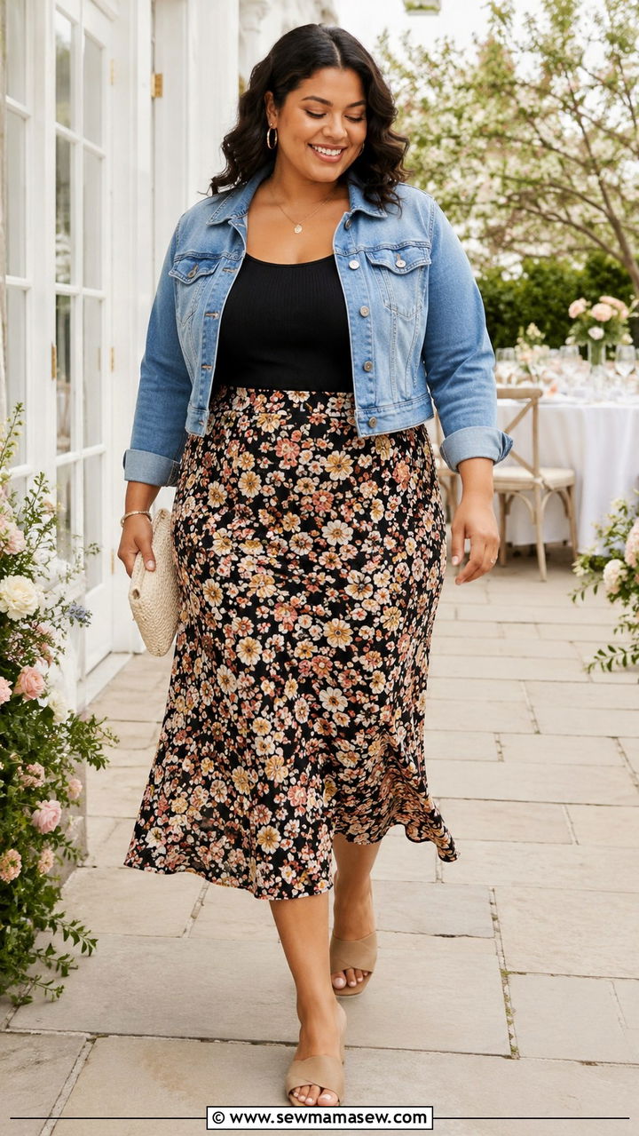 Plus Size Satin Midi Skirt With Oversized Sweater Outfit - 30 transitional plus size outfit ideas