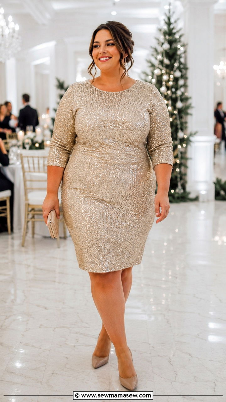 Plus Size Sequined Cocktail Dress Wedding Guest Outfit - 25 Wedding guest outfit ideas size 20