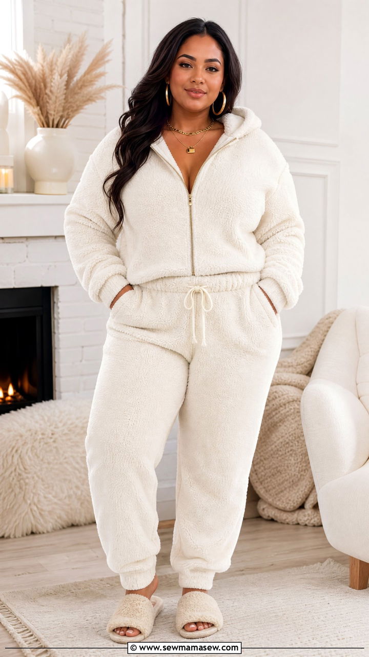 Plus Size Sherpa Hoodie and Drawstring Pants - 25 Loungewear outfit ideas plus size