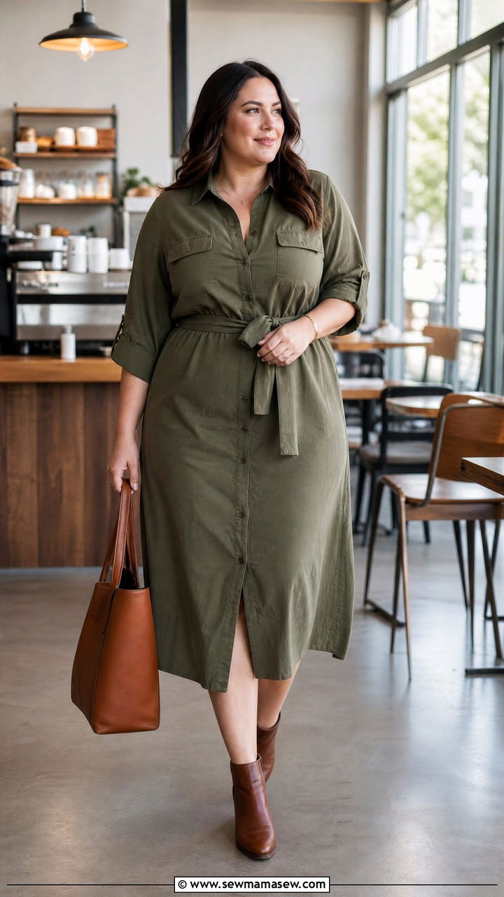 Plus Size Shirtdress and Ankle Boots Outfit - 25 Plus size outfit ideas for 12-14