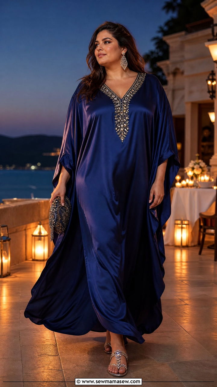 Plus Size Silk Kaftan Evening Resort Outfit - 30 plus size resort vacation outfit ideas