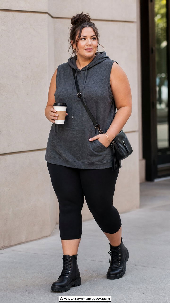 Plus Size Sleeveless Hoodie and Cropped Leggings - 25 Loungewear outfit ideas plus size