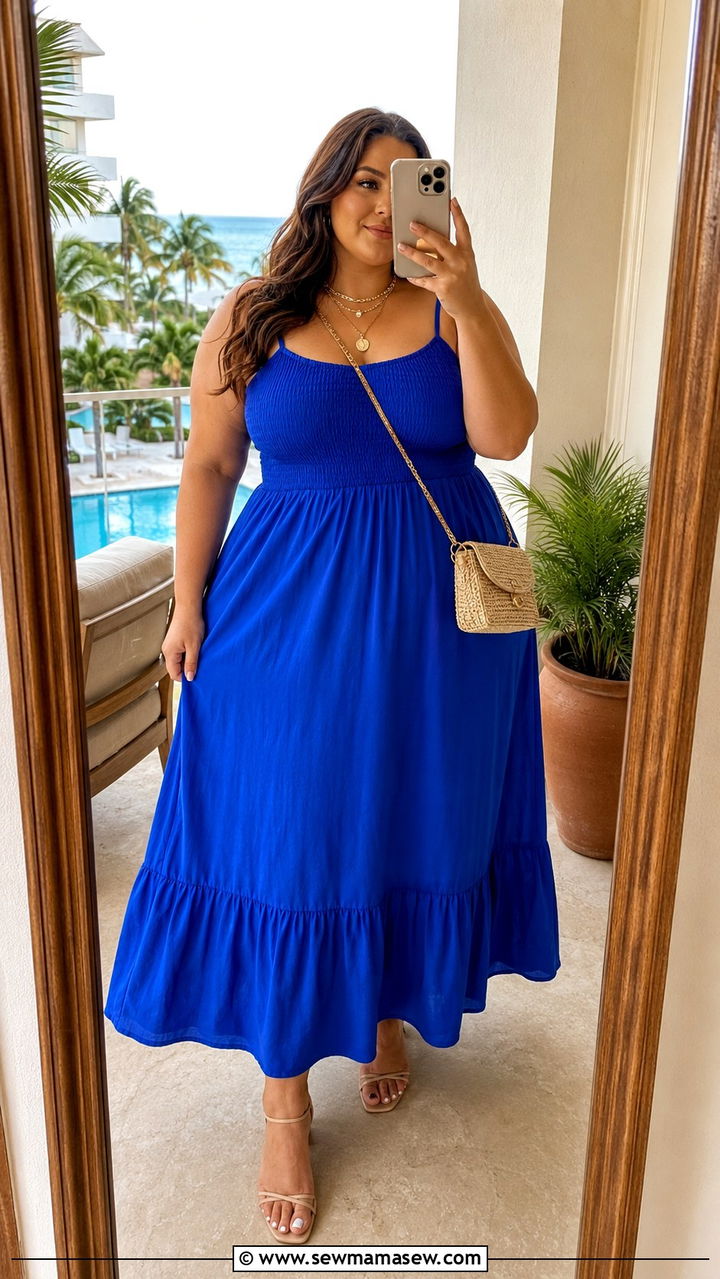 Plus Size Smocked Bodice Maxi Dress with Ruffle Hem - 30 Resort wear outfit ideas plus size