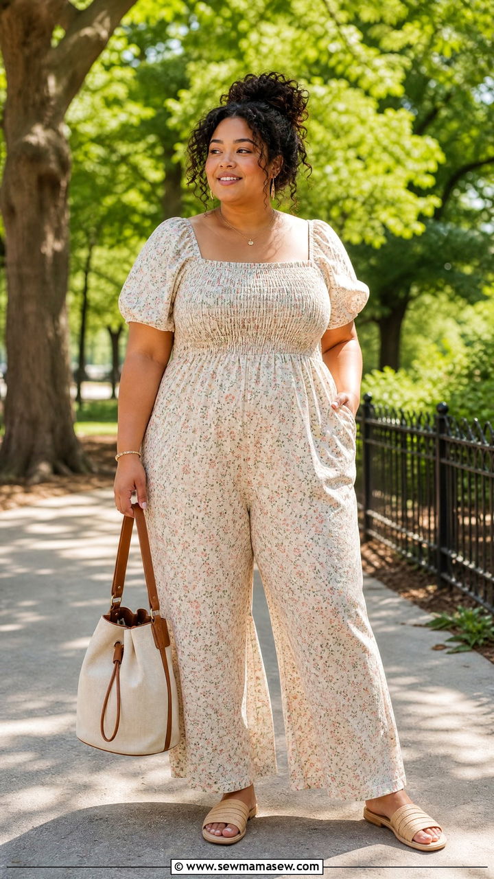 Plus Size Smocked Jumpsuit Casual Outfit - 25 Jumpsuit outfit ideas plus size