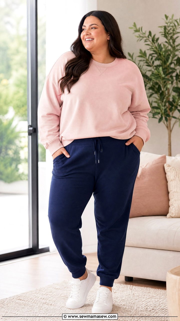 Plus Size Soft Contrast Sweatshirt and Joggers - 25 Loungewear outfit ideas plus size