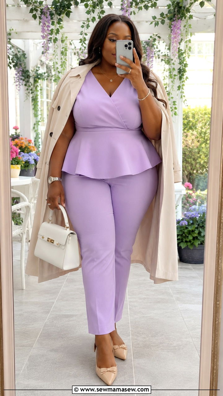Plus Size Spring Pastel Peplum Set Outfit - 30 Plus size modest outfit ideas