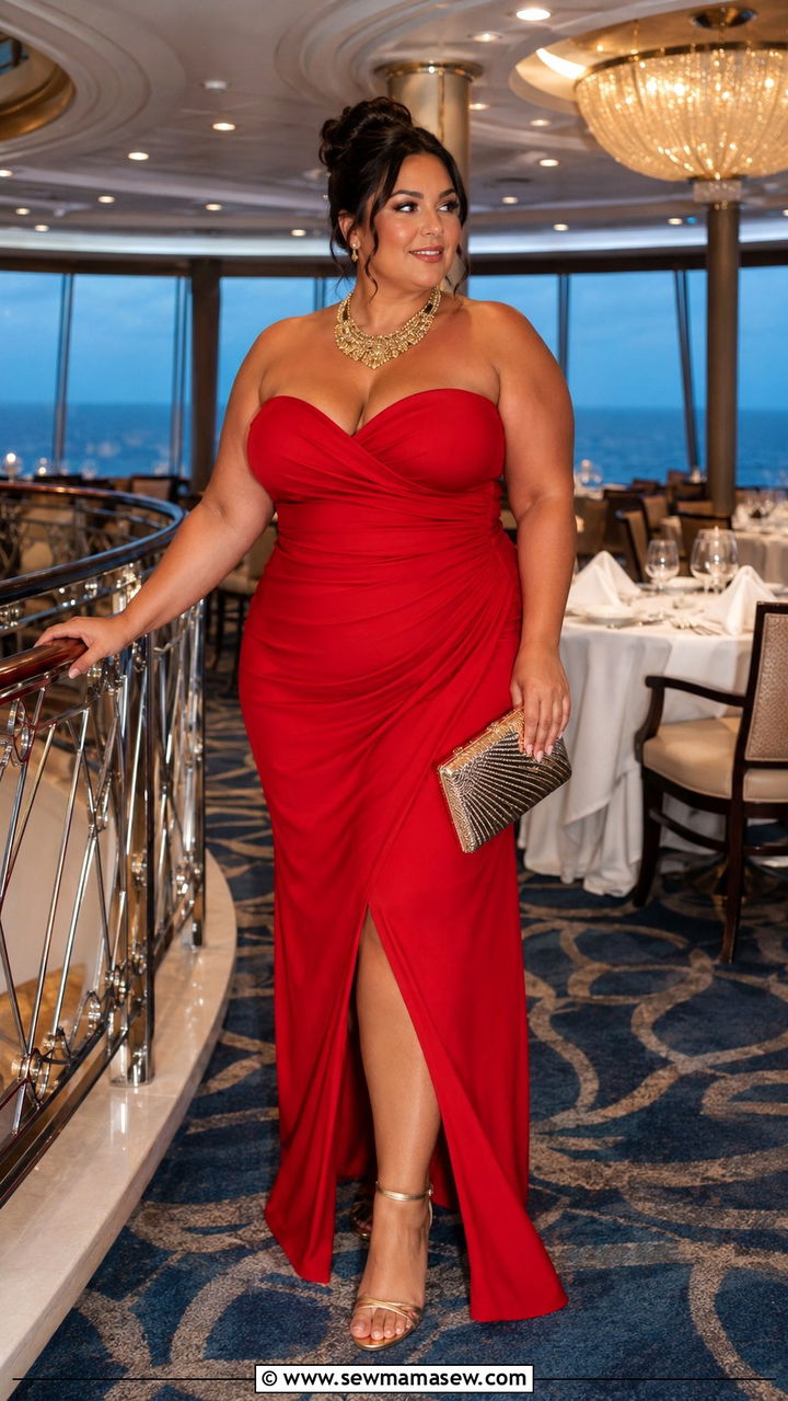 Plus Size Strapless Maxi Dress with Statement Necklace Outfit - 30 Resort wear outfit ideas plus size