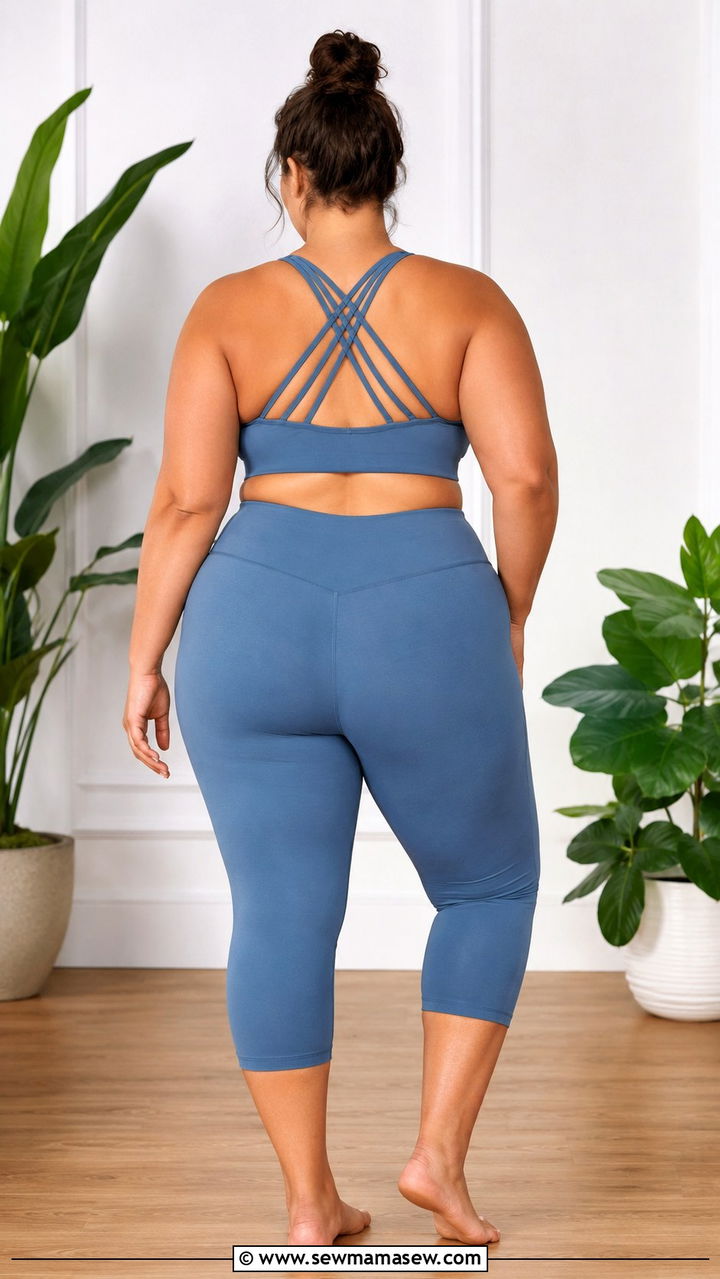 Plus Size Strappy Back Sports Bra and Capris Yoga Outfit - 25 Yoga outfit ideas plus size