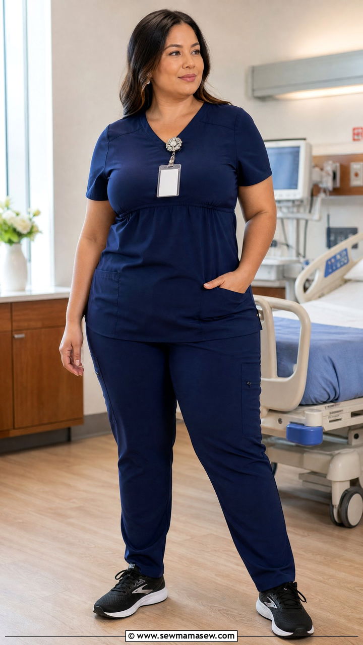 Plus Size Stretch Scrub Set With Supportive Sneakers - 30 ER nurse outfit ideas