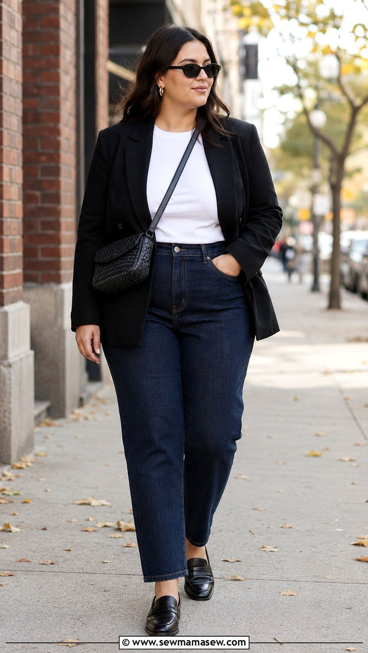 Plus Size Structured Blazer with Straight Leg Jeans - 25 Plus size outfit ideas French girl