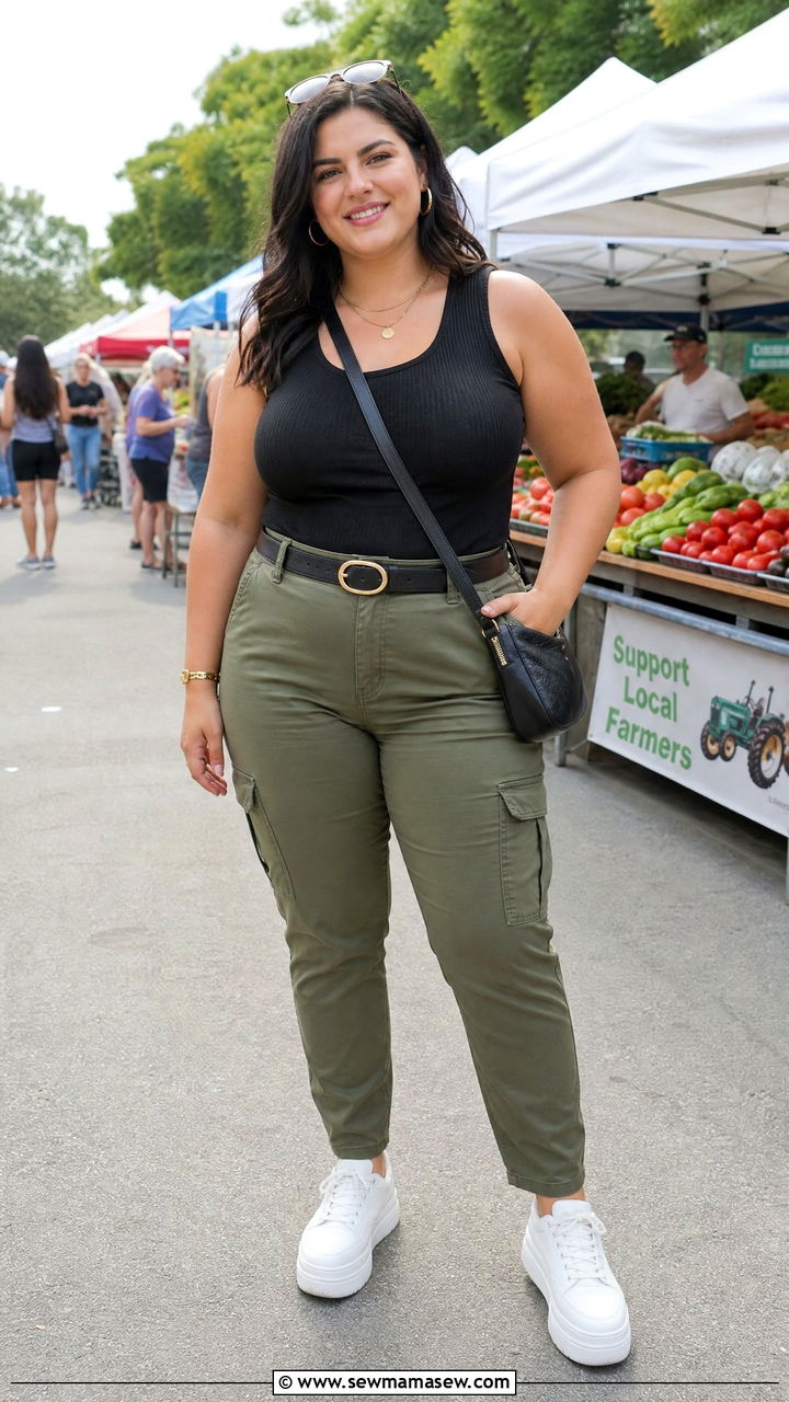 Plus Size Summer Cargo Pants and Ribbed Tank Top - 30 summer plus size outfit ideas