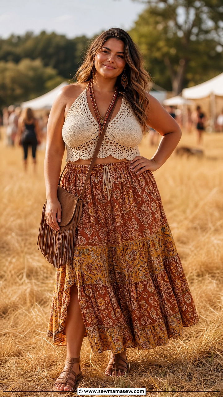 Plus Size Summer Crochet Top and Flowy Midi Skirt - 30 summer plus size outfit ideas