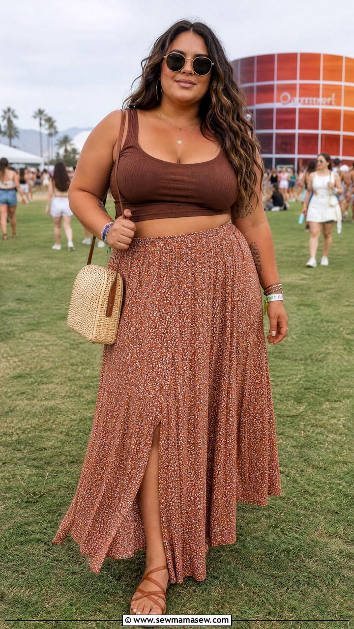 Plus Size Summer Cropped Top and High Waisted Maxi Skirt - 30 summer plus size outfit ideas