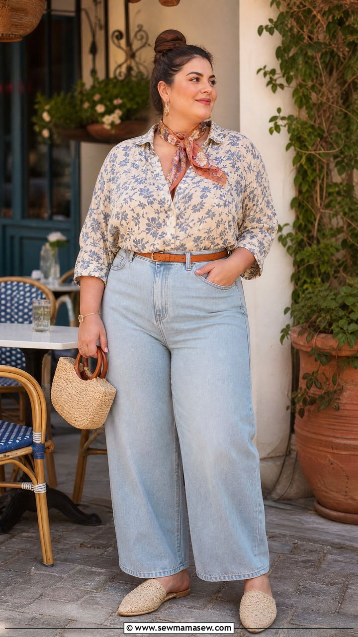 Plus Size Summer High Waisted Jeans and Breezy Blouse - 30 summer plus size outfit ideas