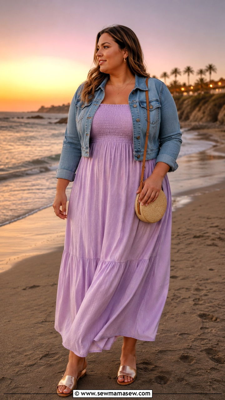 Plus Size Sundress with Denim Jacket Resort - 30 plus size resort vacation outfit ideas